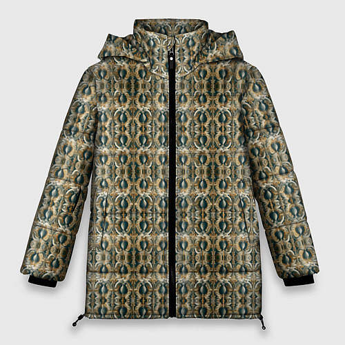 Женская зимняя куртка Золотистые симметричные узоры / 3D-Черный – фото 1