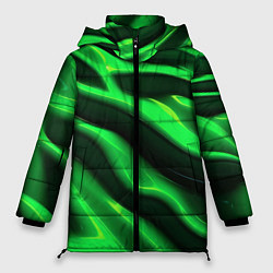 Куртка зимняя женская Зелено-черный абстрактный фон, цвет: 3D-красный