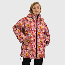 Куртка зимняя женская Желтые белые и розовые цветы, цвет: 3D-светло-серый — фото 2
