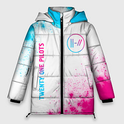 Куртка зимняя женская Twenty One Pilots neon gradient style: надпись, си, цвет: 3D-черный