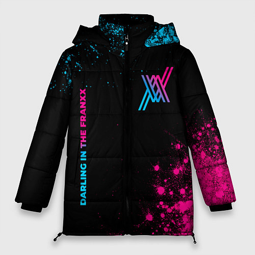 Женская зимняя куртка Darling in the FranXX - neon gradient: надпись, си / 3D-Черный – фото 1