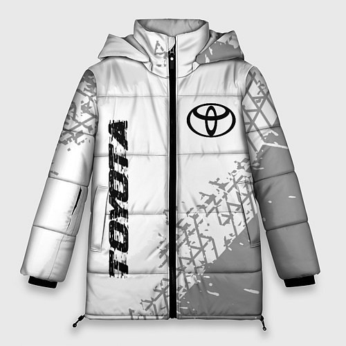 Женская зимняя куртка Toyota speed на светлом фоне со следами шин: надпи / 3D-Черный – фото 1