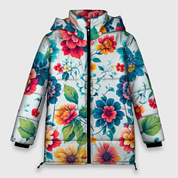 Куртка зимняя женская Цветочный узор красивый, цвет: 3D-черный