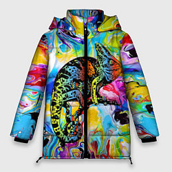 Куртка зимняя женская Маскировка хамелеона на фоне ярких красок, цвет: 3D-черный