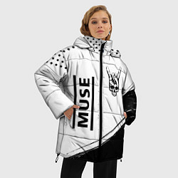 Куртка зимняя женская Muse и рок символ на светлом фоне, цвет: 3D-черный — фото 2