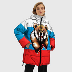 Куртка зимняя женская Российский флаг и медведь, цвет: 3D-светло-серый — фото 2