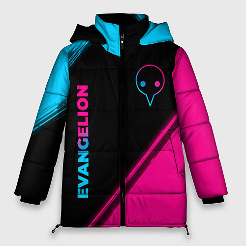 Женская зимняя куртка Evangelion - neon gradient: надпись, символ / 3D-Черный – фото 1