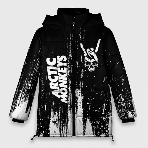 Женская зимняя куртка Arctic Monkeys и рок символ на темном фоне / 3D-Черный – фото 1