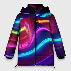 Куртка зимняя женская Неоновые волны фиолетового оттенка, цвет: 3D-черный