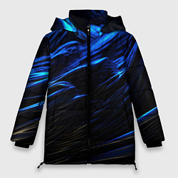 Женская зимняя куртка Черные синие волны абстракция
