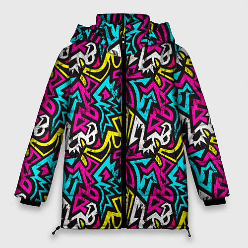 Женская зимняя куртка Цветные зигзаги Colored zigzags / 3D-Черный – фото 1
