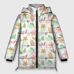 Куртка зимняя женская Листики цветочки, цвет: 3D-красный