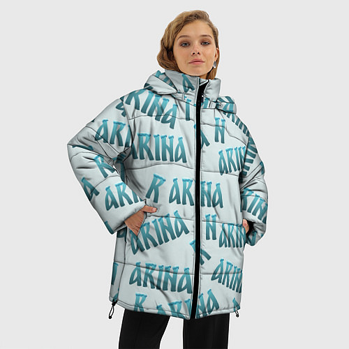 Женская зимняя куртка Арина - текст паттерн / 3D-Светло-серый – фото 3
