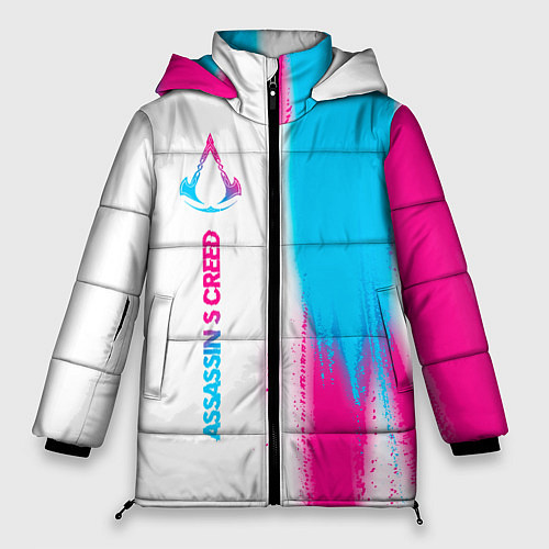 Женская зимняя куртка Assassins Creed neon gradient style: по-вертикали / 3D-Черный – фото 1