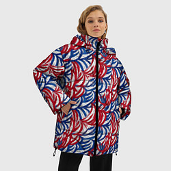 Куртка зимняя женская Белые синие красные узоры, цвет: 3D-черный — фото 2