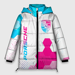 Куртка зимняя женская Porsche neon gradient style: надпись, символ, цвет: 3D-черный