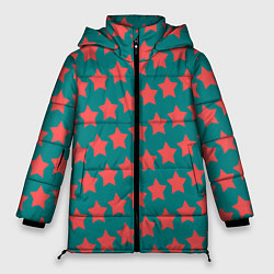 Куртка зимняя женская Звезды на изумрудном, цвет: 3D-черный