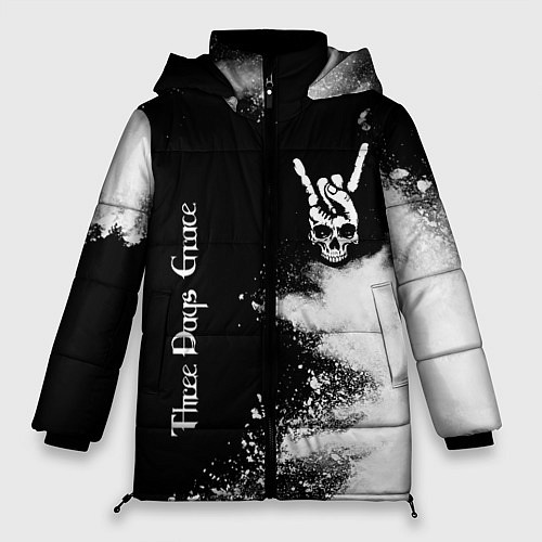 Женская зимняя куртка Three Days Grace и рок символ на темном фоне / 3D-Черный – фото 1