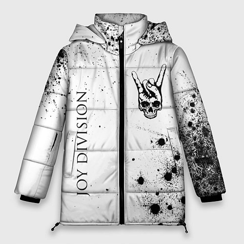 Женская зимняя куртка Joy Division и рок символ на светлом фоне / 3D-Черный – фото 1
