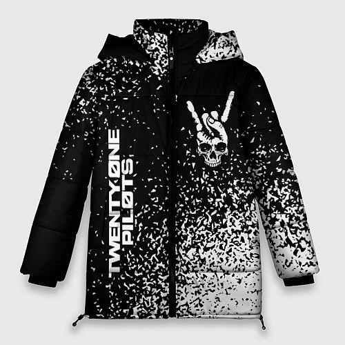 Женская зимняя куртка Twenty One Pilots и рок символ на темном фоне / 3D-Черный – фото 1