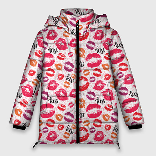 Женская зимняя куртка Поцелуи - kiss / 3D-Красный – фото 1
