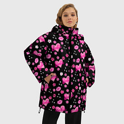 Куртка зимняя женская Черный фон, барби и цветы, цвет: 3D-светло-серый — фото 2