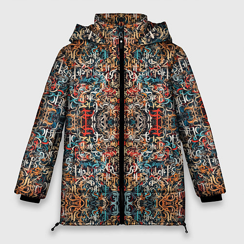 Женская зимняя куртка Каллиграфический паттерн / 3D-Черный – фото 1