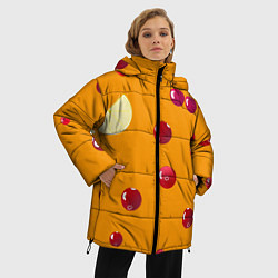 Куртка зимняя женская Ягоды и лимон, оранжевый фон, цвет: 3D-черный — фото 2