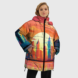 Куртка зимняя женская Городской пейзаж на рассвете, цвет: 3D-светло-серый — фото 2