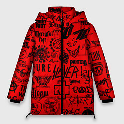 Куртка зимняя женская Лучшие рок группы на красном, цвет: 3D-красный