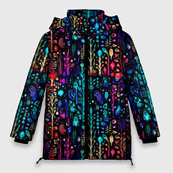 Куртка зимняя женская Флуоресцентные Цветы, цвет: 3D-черный