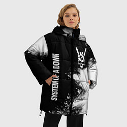 Куртка зимняя женская System of a Down и рок символ на темном фоне, цвет: 3D-черный — фото 2