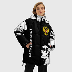 Куртка зимняя женская Баскетболист из России и герб РФ: надпись, символ, цвет: 3D-черный — фото 2