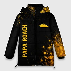 Куртка зимняя женская Papa Roach - gold gradient: надпись, символ, цвет: 3D-черный