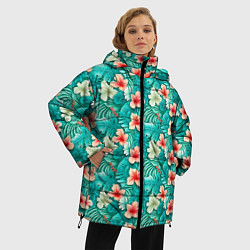Куртка зимняя женская Летние цветочки паттерн, цвет: 3D-красный — фото 2