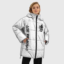 Куртка зимняя женская Cyberpunk 2077 glitch на светлом фоне: надпись, си, цвет: 3D-черный — фото 2
