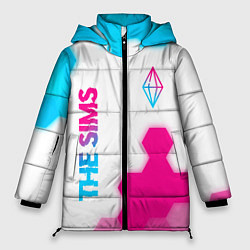 Куртка зимняя женская The Sims neon gradient style: надпись, символ, цвет: 3D-черный