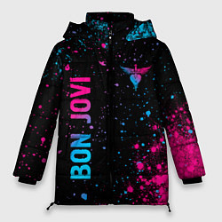 Куртка зимняя женская Bon Jovi - neon gradient: надпись, символ, цвет: 3D-черный