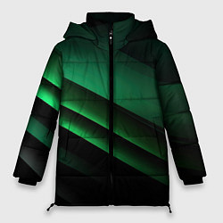 Женская зимняя куртка Черно зеленые полосы