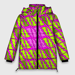 Куртка зимняя женская Ретро молнии розово-жёлтые, цвет: 3D-черный