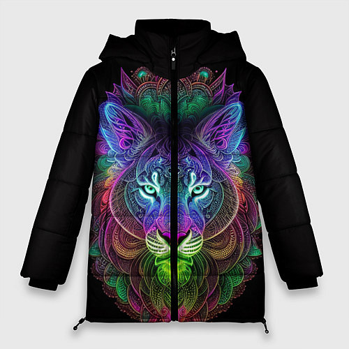 Женская зимняя куртка Разноцветный неоновый лев / 3D-Светло-серый – фото 1