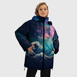 Куртка зимняя женская Космическая Большая волна в Канагаве, цвет: 3D-черный — фото 2
