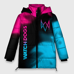 Куртка зимняя женская Watch Dogs - neon gradient: надпись, символ, цвет: 3D-черный