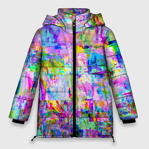 Женская зимняя куртка Яркий неоновый абстрактный Glitch / 3D-Черный – фото 1