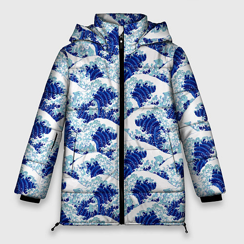 Женская зимняя куртка Кацусика Хокусай паттерн / 3D-Черный – фото 1