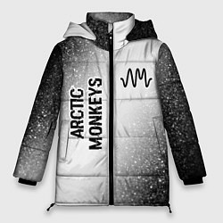 Куртка зимняя женская Arctic Monkeys glitch на светлом фоне: надпись, си, цвет: 3D-черный
