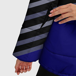 Куртка зимняя женская Белые и серые полосы на синем фоне, цвет: 3D-черный — фото 2