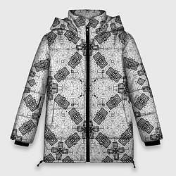 Женская зимняя куртка Черно-белый ажурный кружевной узор Геометрия