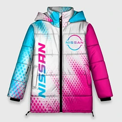 Куртка зимняя женская Nissan neon gradient style: надпись, символ, цвет: 3D-черный