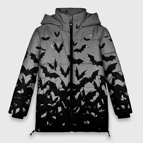Женская зимняя куртка Серый фон и летучие мыши / 3D-Черный – фото 1